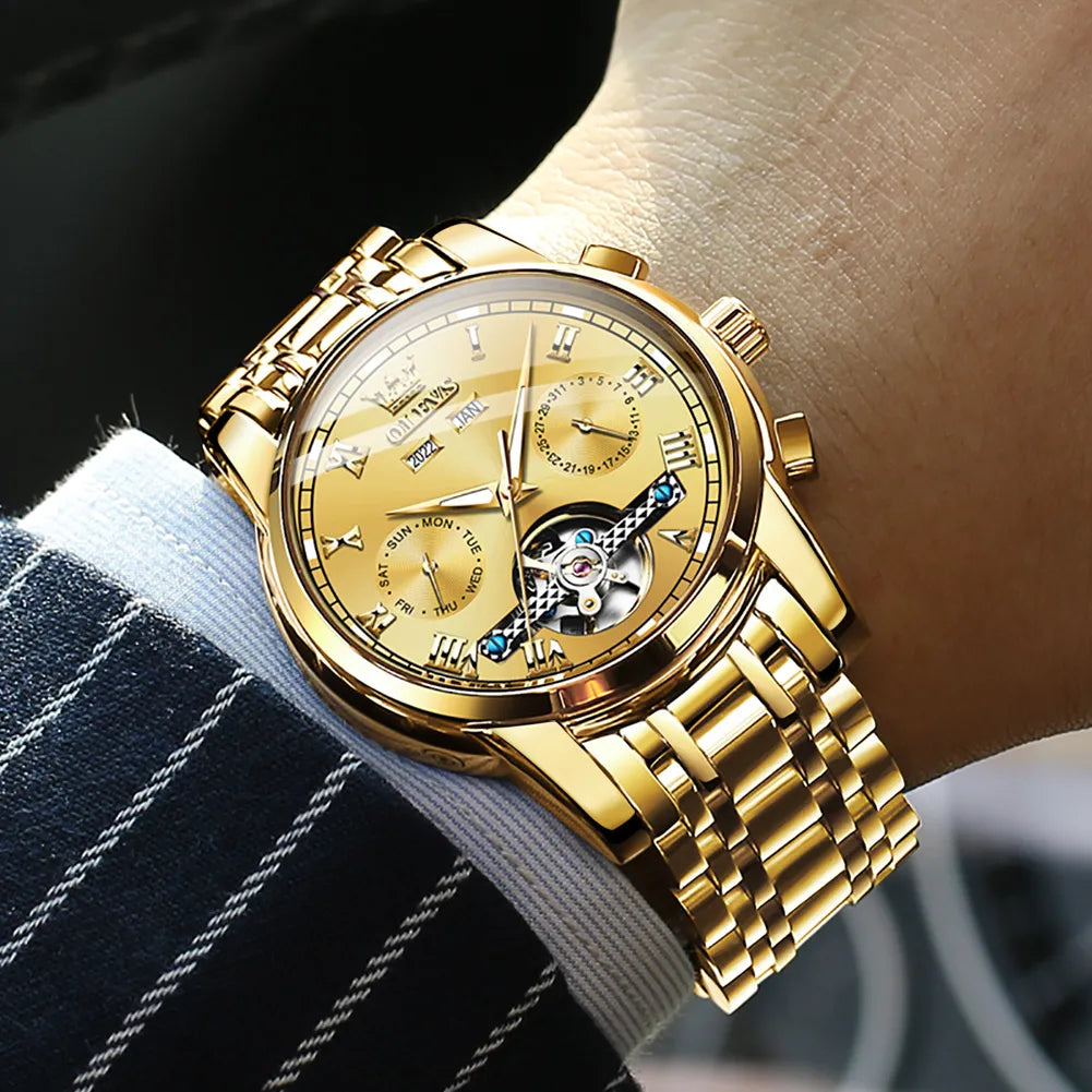 OLEVS hommes montre mécanique automatique de luxe en acier inoxydable étanche Date semaine vert mode classique montres Reloj Hombre
