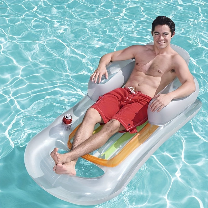 1 chaise longue de natation gonflable simple avec accoudoirs, chaise flottante de loisirs aquatiques, avec trou pour tasse, pour s'amuser dans l'eau, fête à la piscine