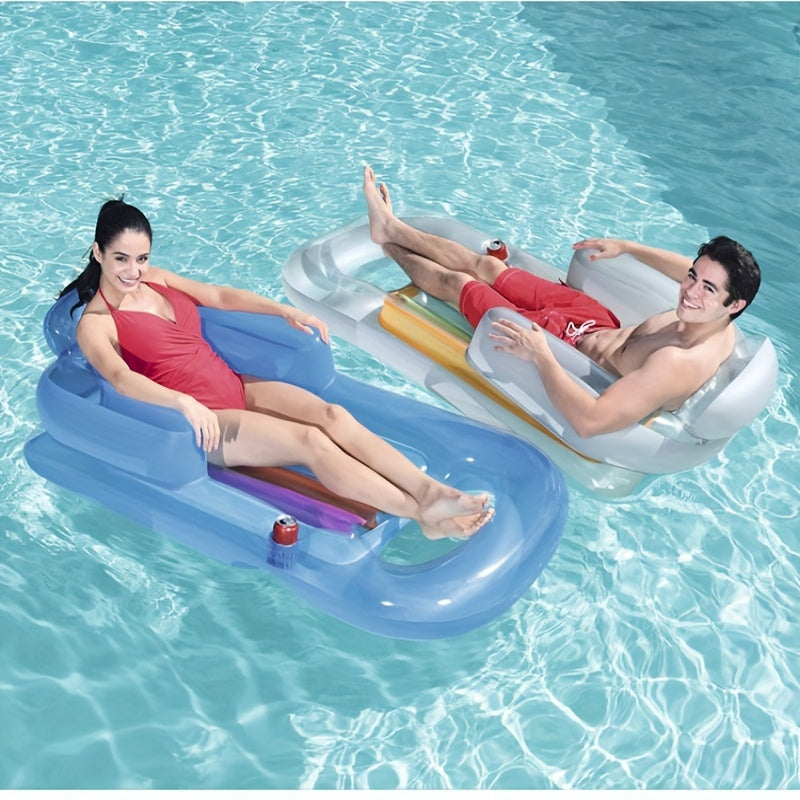 1 chaise longue de natation gonflable simple avec accoudoirs, chaise flottante de loisirs aquatiques, avec trou pour tasse, pour s'amuser dans l'eau, fête à la piscine