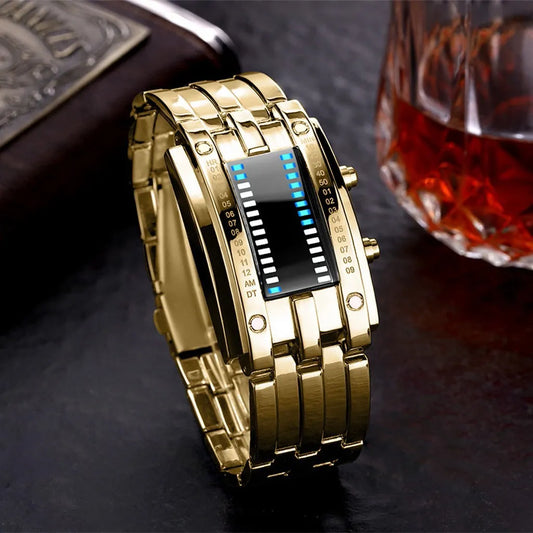 Montre pour hommes de luxe en acier inoxydable Date numérique Led Bracelet de sport montre-Bracelet magnétique Bracelet en métal en acier inoxydable