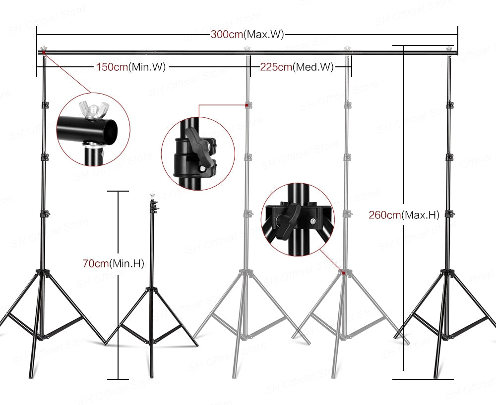 Boîte à lumière pour Studio Photo, Kit d'éclairage avec cadre de fond 2.6x3M, 3 pièces d'arrière-plan, support de trépied, panneau réflecteur, 4 parapluies