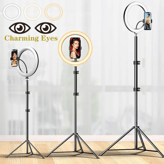 10 "LED Selfie anneau lumière cercle lumière de remplissage réglable lampe ronde trépied Trepied maquillage photographie RingLight support de support de téléphone