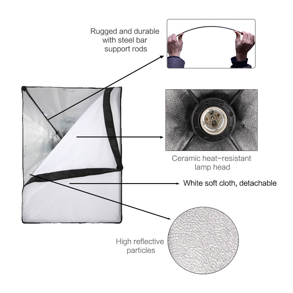 Boîte à lumière pour Studio Photo, Kit d'éclairage avec cadre de fond 2.6x3M, 3 pièces d'arrière-plan, support de trépied, panneau réflecteur, 4 parapluies