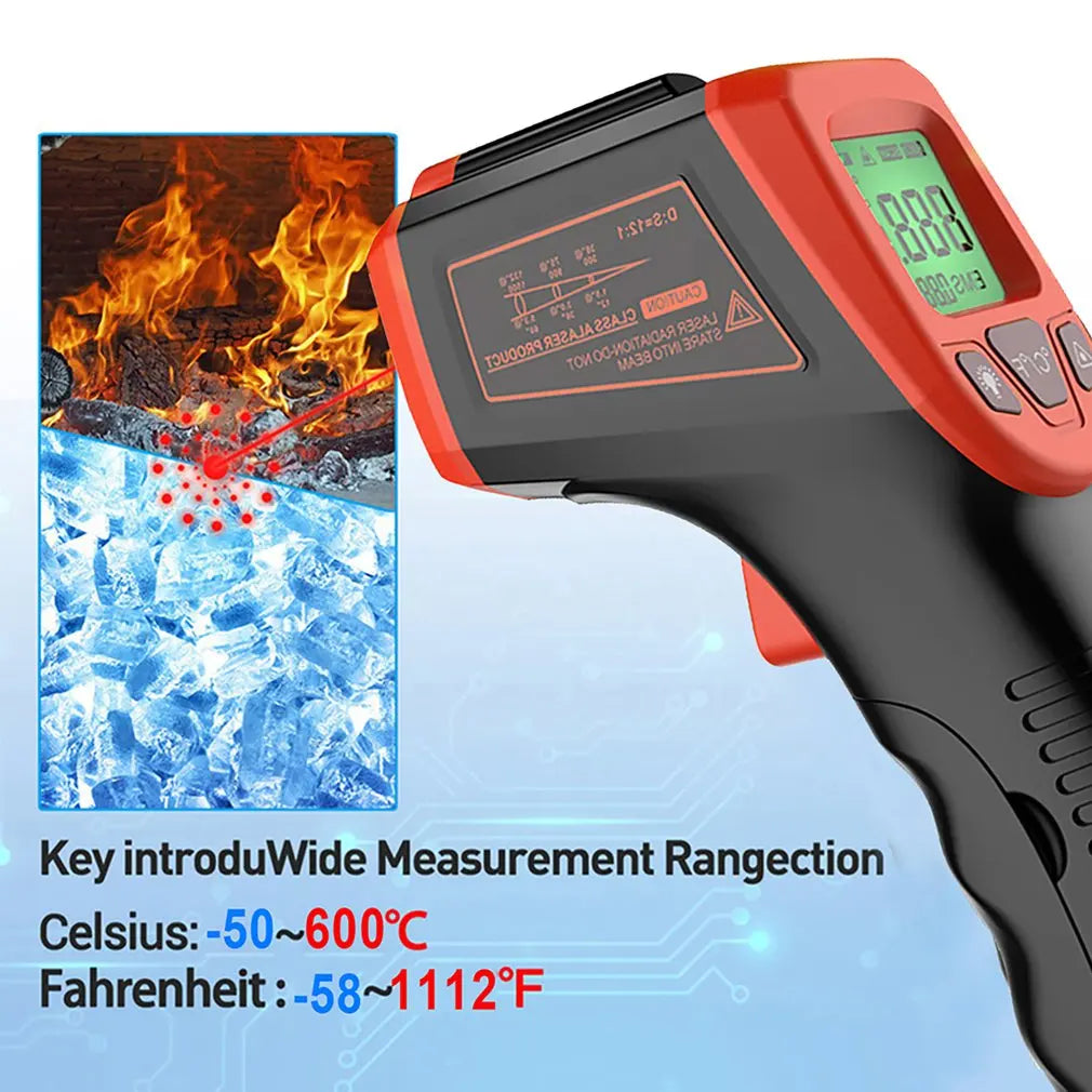 OUTAD Thermomètre infrarouge infrarouge portable sans contact LCD numérique Pyromètre laser Compteur de température de surface Pistolet Imageur CF Rétro-éclairage