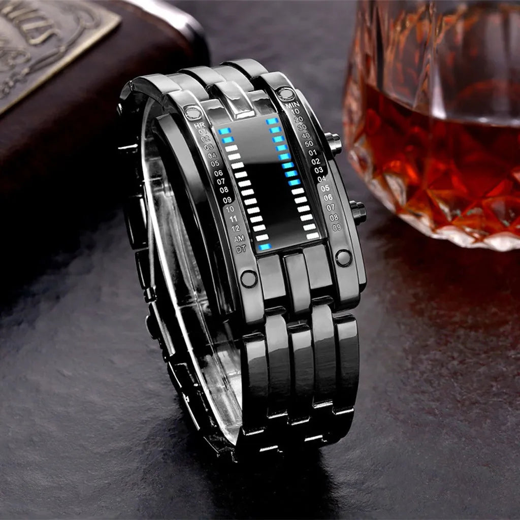 Montre pour hommes de luxe en acier inoxydable Date numérique Led Bracelet de sport montre-Bracelet magnétique Bracelet en métal en acier inoxydable