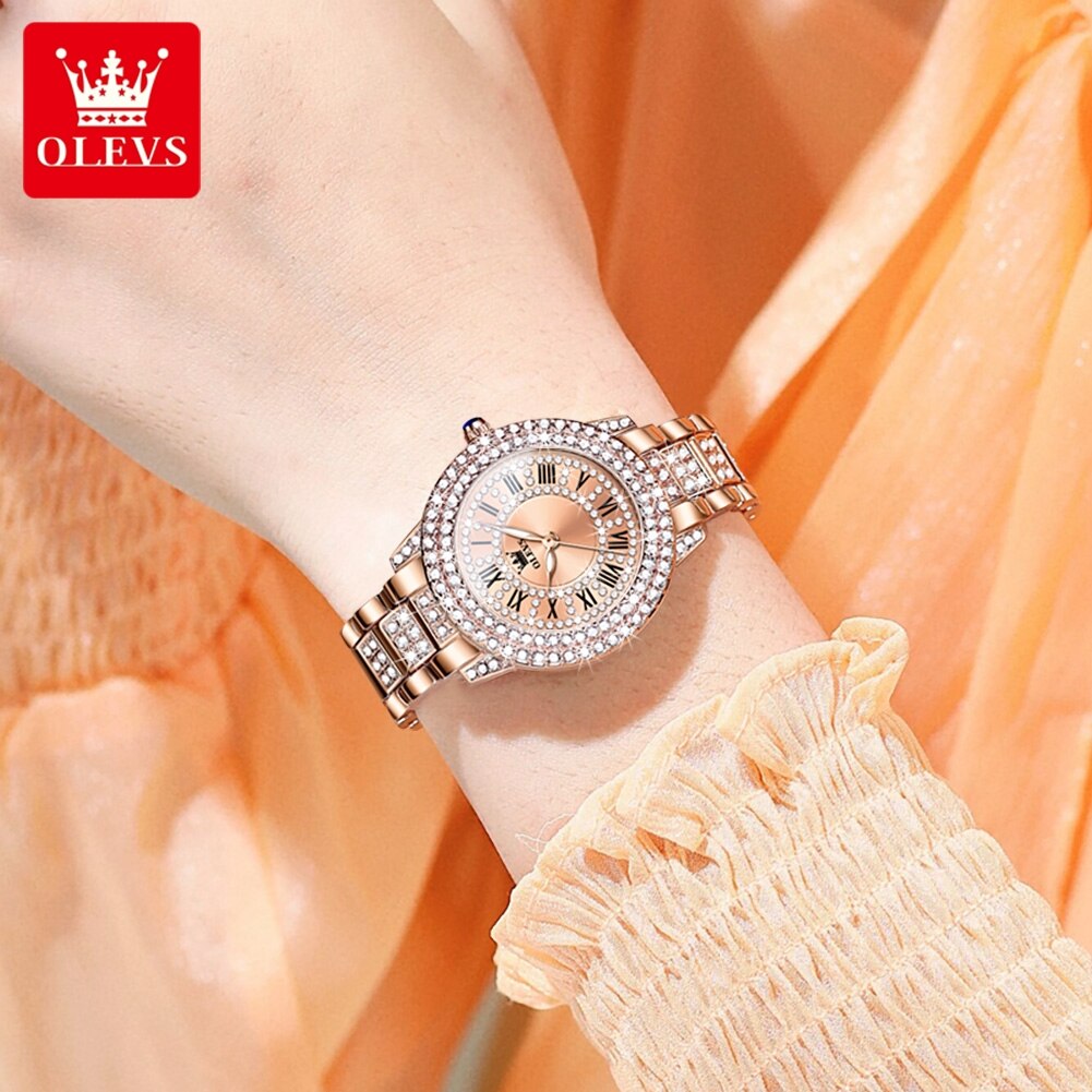 OLEVS montre pour femme Quartz luxe diamant bracelet en acier inoxydable Original or Rose montre-bracelet étanche Quartz dames montre