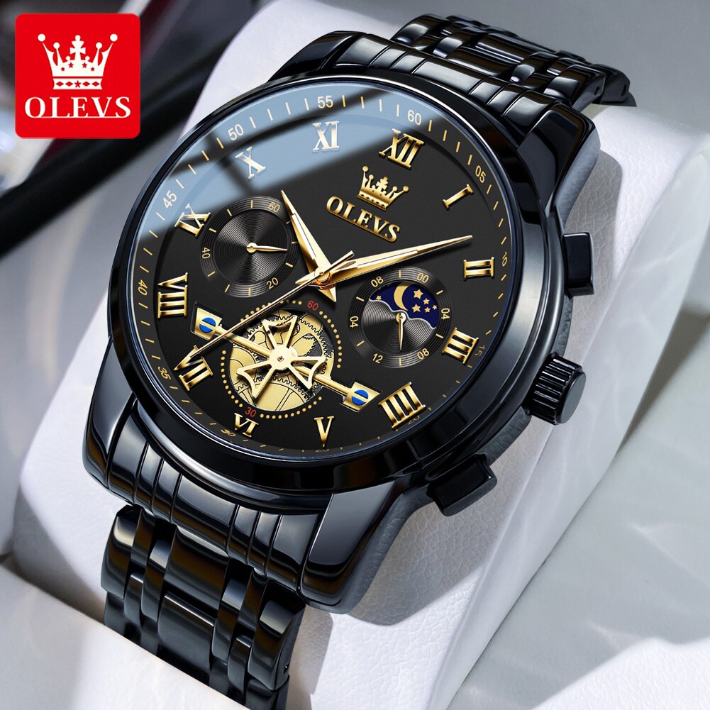 OLEVS montre pour hommes mouvement à Quartz analogique affaires en acier inoxydable étanche chronographe lumineux jour Date montres-bracelets pour hommes