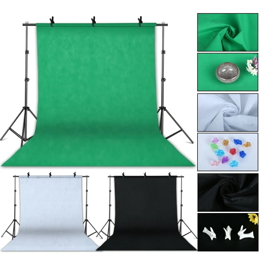 Boîte à lumière pour Studio Photo, Kit d'éclairage avec cadre de fond 2.6x3M, 3 pièces d'arrière-plan, support de trépied, panneau réflecteur, 4 parapluies