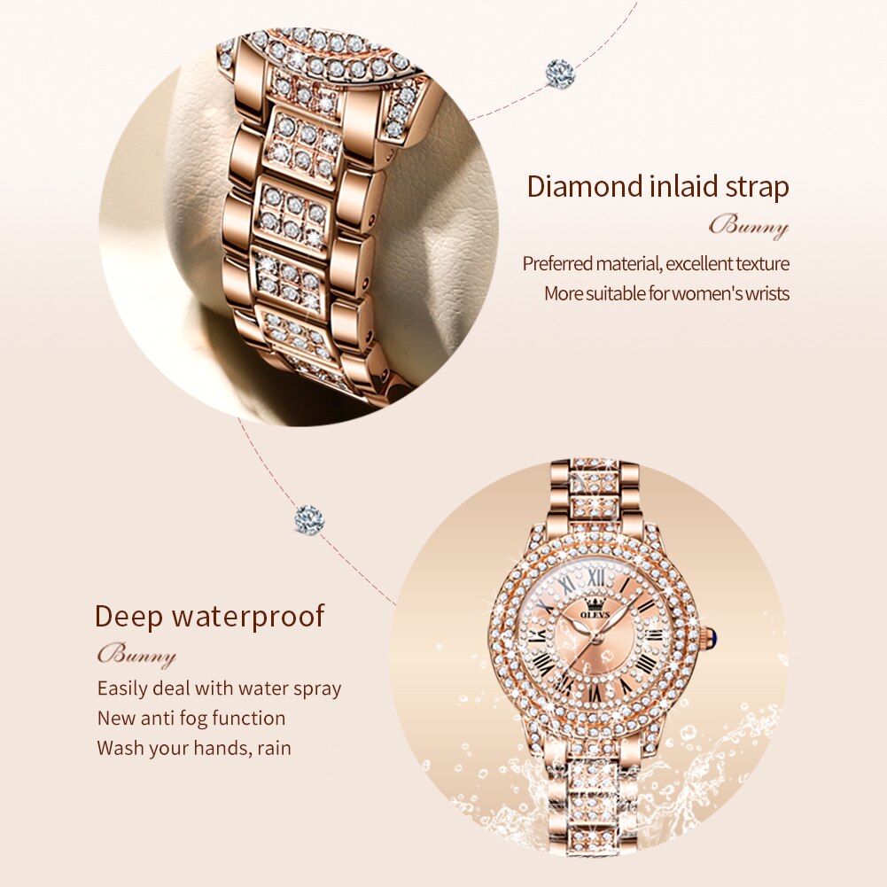 OLEVS montre pour femme Quartz luxe diamant bracelet en acier inoxydable Original or Rose montre-bracelet étanche Quartz dames montre