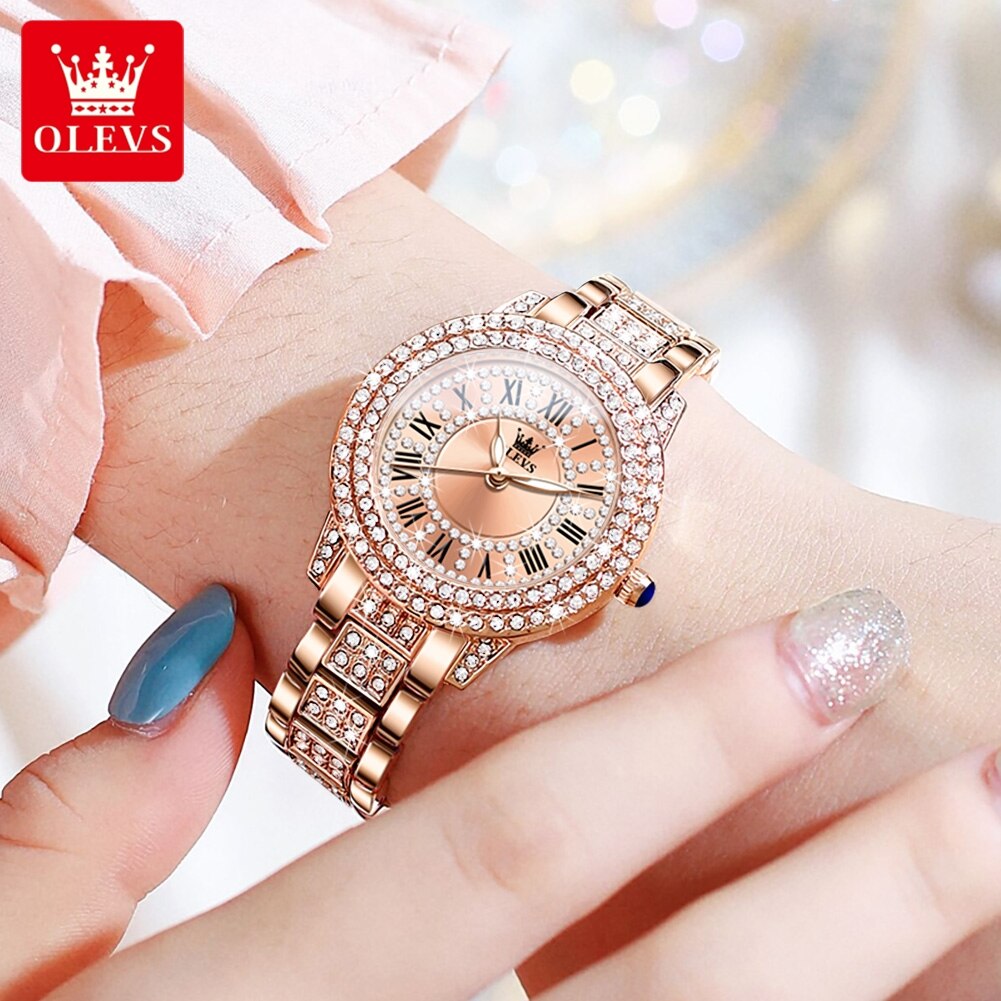 OLEVS montre pour femme Quartz luxe diamant bracelet en acier inoxydable Original or Rose montre-bracelet étanche Quartz dames montre