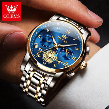 OLEVS montre pour hommes mouvement à Quartz analogique affaires en acier inoxydable étanche chronographe lumineux jour Date montres-bracelets pour hommes