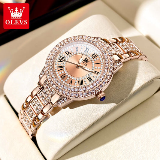 OLEVS montre pour femme Quartz luxe diamant bracelet en acier inoxydable Original or Rose montre-bracelet étanche Quartz dames montre