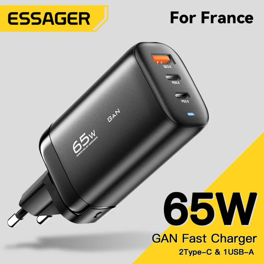 Essager 65W GaN USB Type C chargeur pour xiaomi poco 45W Charge rapide pour Samsung QC3.0 PD3.0 pour iPhone14 13 Pro chargeurs de téléphone