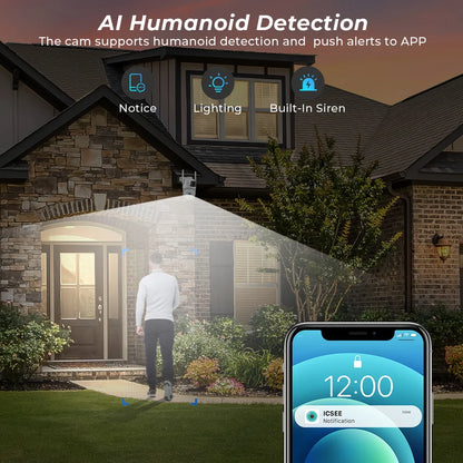 Caméra Wifi 8MP 4K, double objectif Ai, détection humaine, suivi automatique, sécurité extérieure sans fil, caméra vidéo couleur à Vision nocturne 4MP