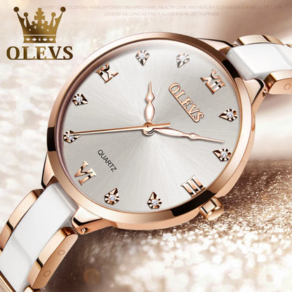 OLEVS – montre de luxe à Quartz pour femmes, marque originale, étanche, bracelet en céramique, blanc, cadeau à la mode, 2022