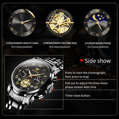 OLEVS montre pour hommes mouvement à Quartz analogique affaires en acier inoxydable étanche chronographe lumineux jour Date montres-bracelets pour hommes