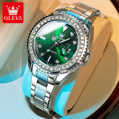 OLEVS Original dames montre à Quartz de luxe diamant étanche en acier inoxydable montre en cuir femmes montre à Quartz ensemble de fille