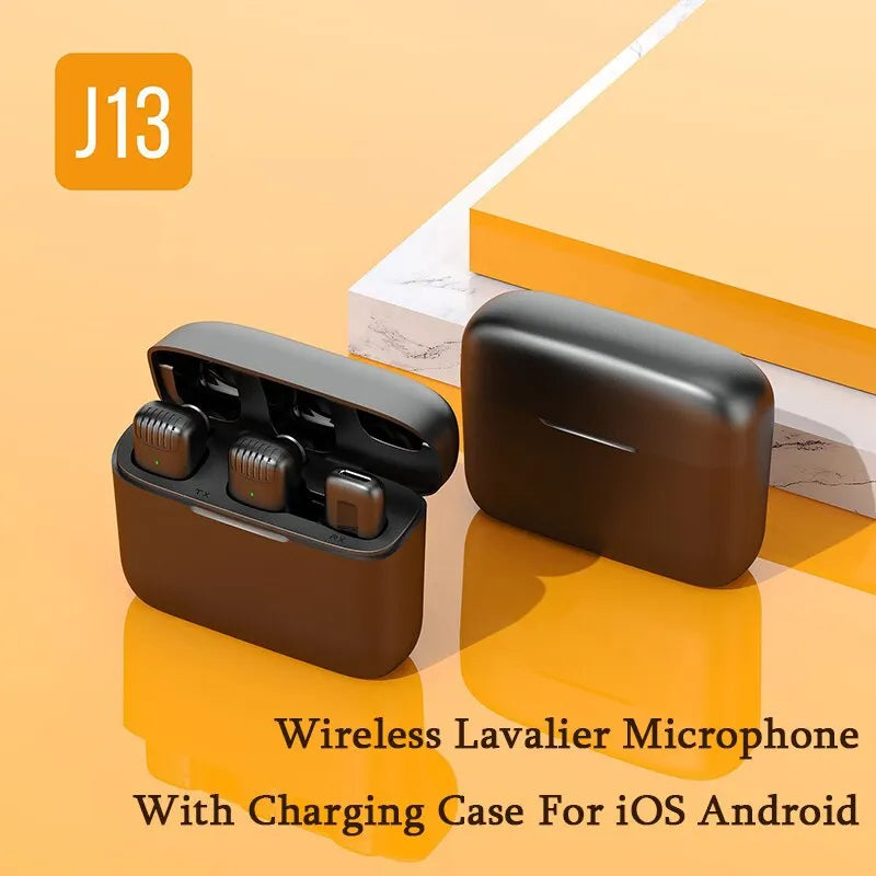 Microphone Lavalier sans fil J13, avec étui de chargeur, récepteur Audio-vidéo Portable, Mini micro pour iPhone, tablette Android, jeu en direct