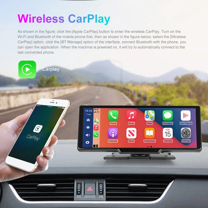 Podofo – miroir de voiture 10.26 pouces, enregistrement vidéo, moniteur Carplay sans fil, tableau de bord automatique Android DVR, lecteur multimédia automobile