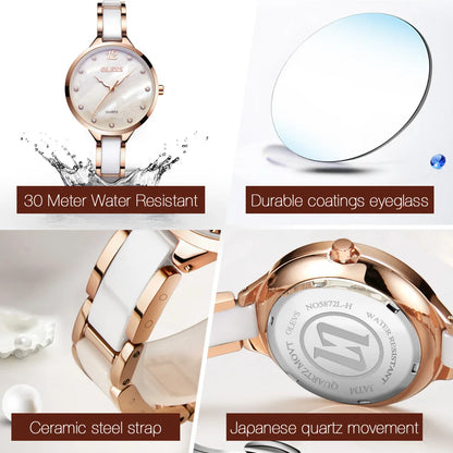 OLEVS – montre de luxe à Quartz pour femmes, marque originale, étanche, bracelet en céramique, blanc, cadeau à la mode, 2022