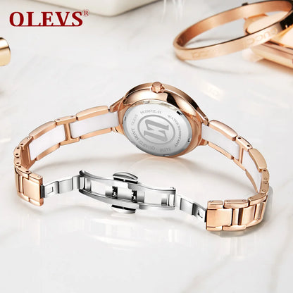 OLEVS – montre de luxe à Quartz pour femmes, marque originale, étanche, bracelet en céramique, blanc, cadeau à la mode, 2022