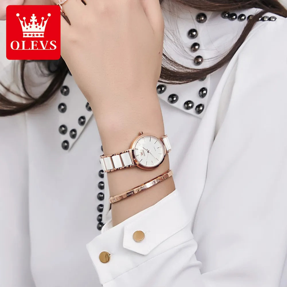 OLEVS 5877 japon Quartz femmes montre en céramique Bracelet de luxe élégant dames Bracelet montre pour femmes Relogio Feminino