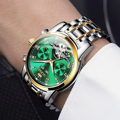 OLEVS hommes montre mécanique automatique de luxe en acier inoxydable étanche Date semaine vert mode classique montres Reloj Hombre