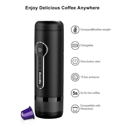 Machine à café automatique portative sans fil, 7800mAh, 15-18 bars, capsules électriques, expresso, pour la maison et les voyages