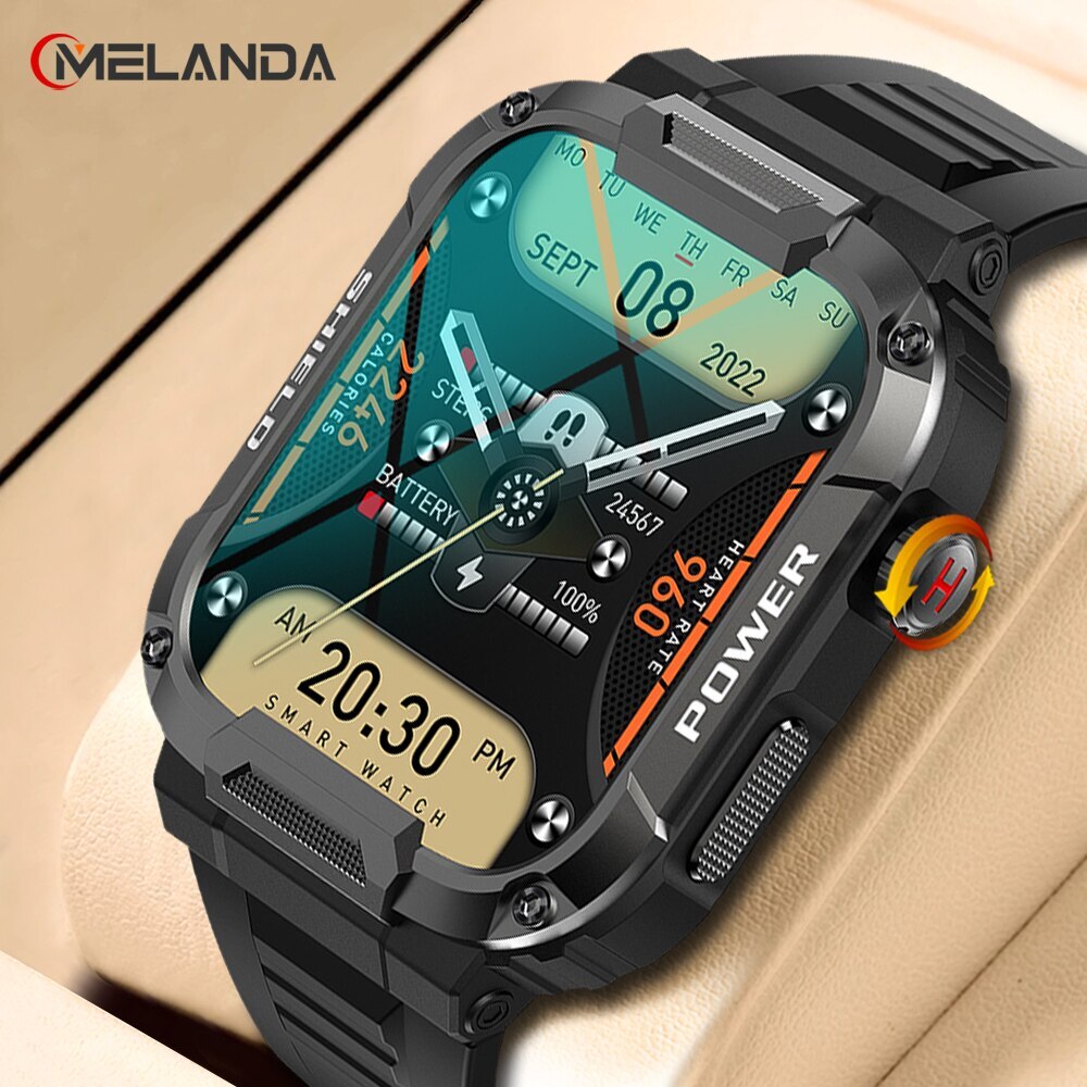 MELANDA 1.85 montre intelligente militaire extérieure hommes Bluetooth appel Smartwatch pour Xiaomi Android IOS Ip68 étanche montres de fitness