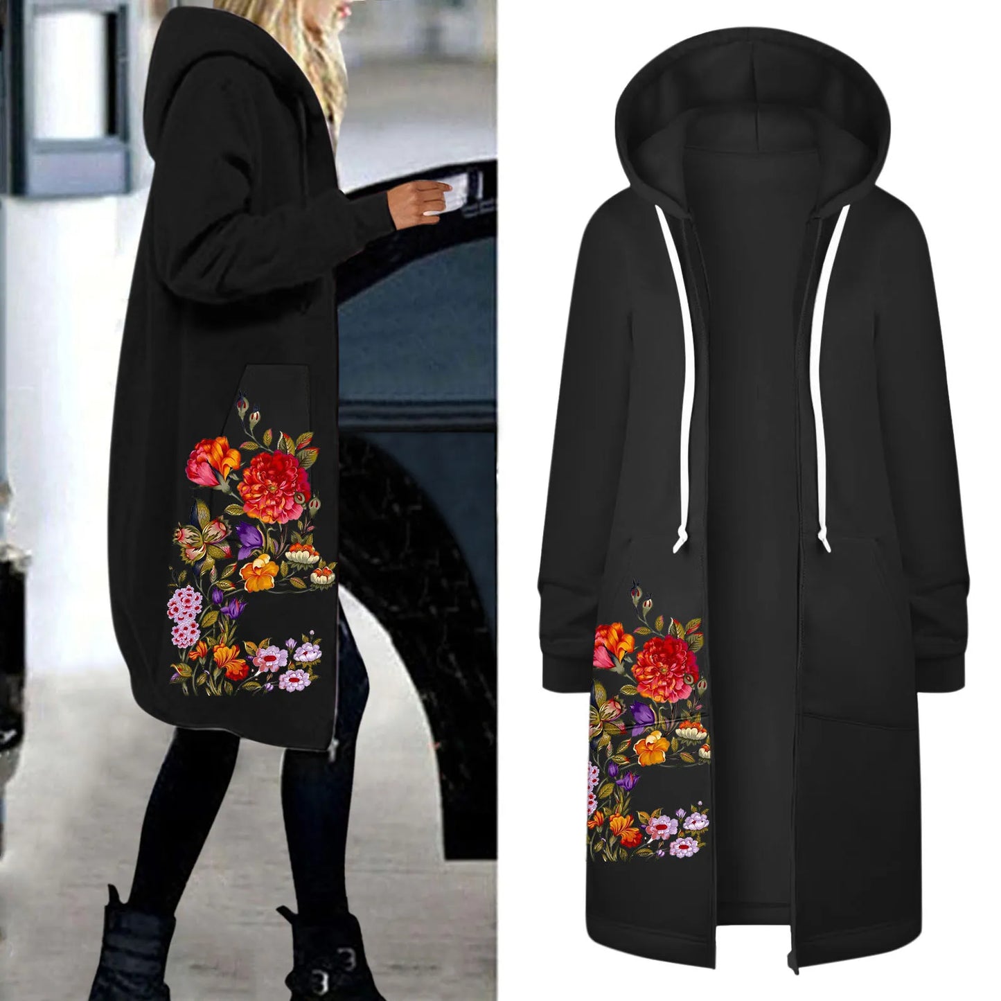 Veste à manches pour femmes, manteau d'hiver décontracté, imprimé Floral, hauts épissage, sweat-shirt décontracté X Large