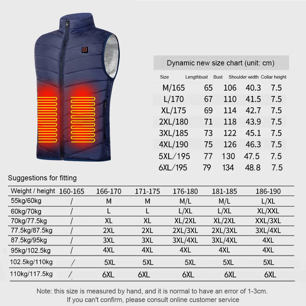 Veste Chauffante 2/9 Zones pour Hommes et Femmes | Manteau USB | Chauffage Électrique | Vêtements Thermiques | Gilet Chauffant d'Hiver