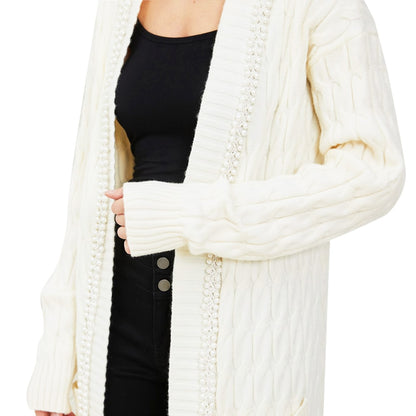 Amandina Luxe Perle Garni décontracté Coupe Ample Lounge Wear Long Maxi Tricot Femmes Cardigan